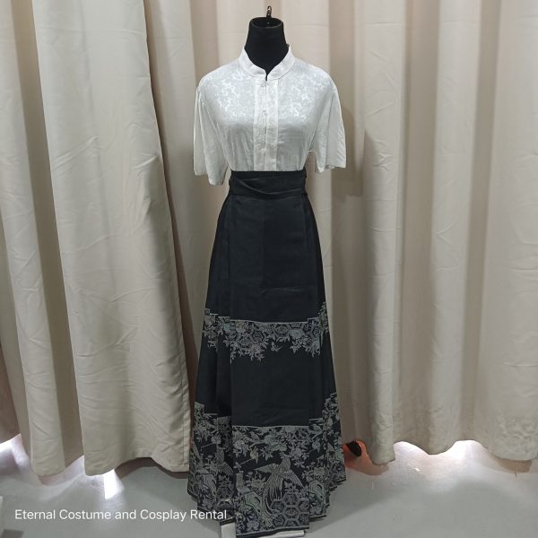 CHINESE Traditional MaMian Qun (HorseFace Skirt) Mix and Match Black with Silver Laser Lining Weaves Pheonix Pattern Size M - L (Actual Weaves, not fabric printing) bling bling for Rent - Image 2