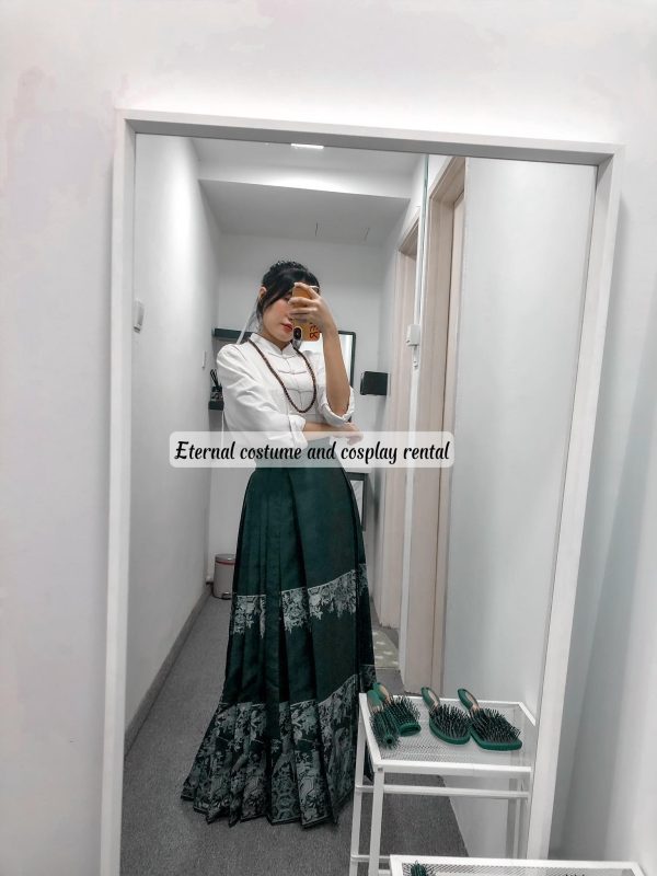 CHINESE Traditional MaMian Qun (HorseFace Skirt) Mix and Match Black with Silver Laser Lining Weaves Pheonix Pattern Size M - L (Actual Weaves, not fabric printing) bling bling for Rent - Image 5