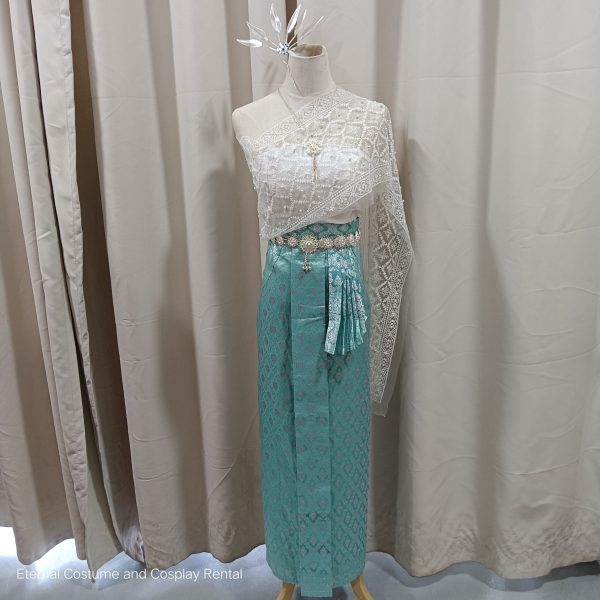 White Turquoise Thailand Costume for Female Size M-L for Rent
