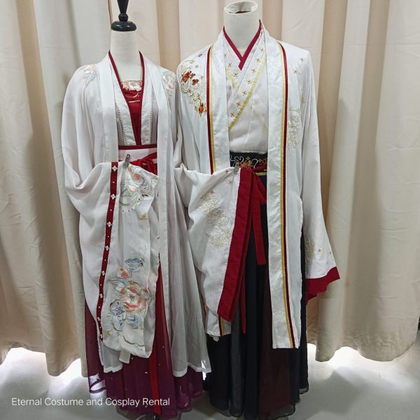 Chinese Traditional HanFu Male White Red Black S - L size (红白色交领汉服男）for Rent - Image 11