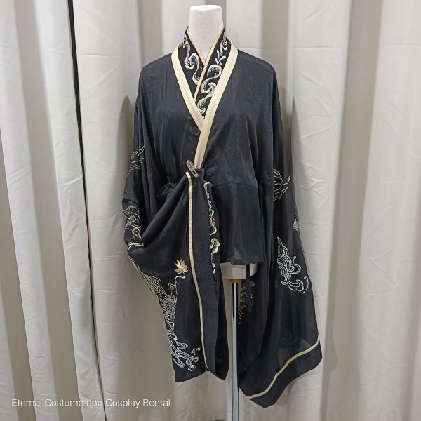 Chinese Traditional HanFu Female Black with yellow Size XS - M (黑色交领汉服) for Rent - Image 3