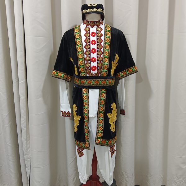 CENTRAL/EAST ASIAN - UYGHUR Traditional Style Male Black with Gold and Red International Costume for Rent