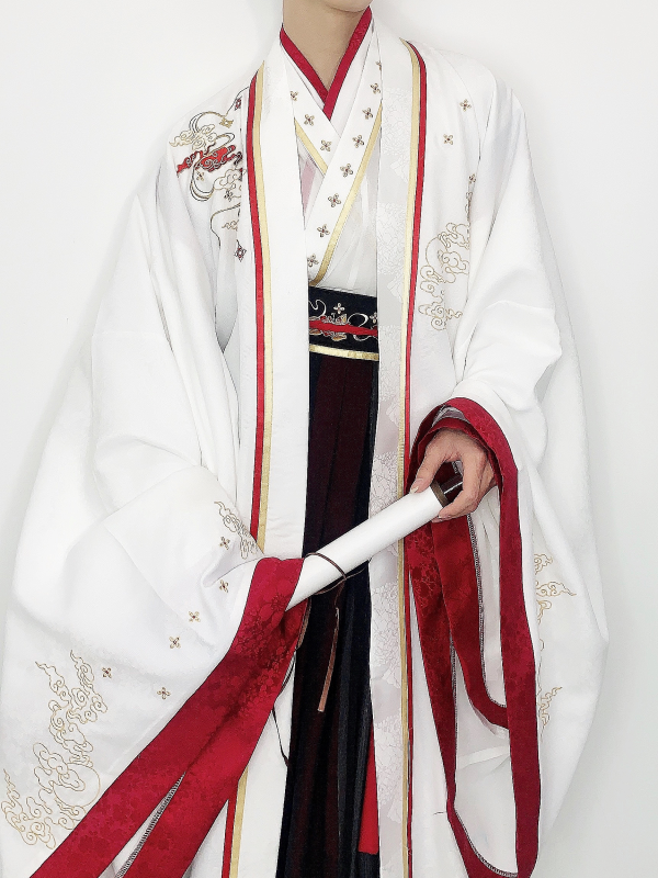 Chinese Traditional HanFu Male White Red Black S - L size (红白色交领汉服男）for Rent