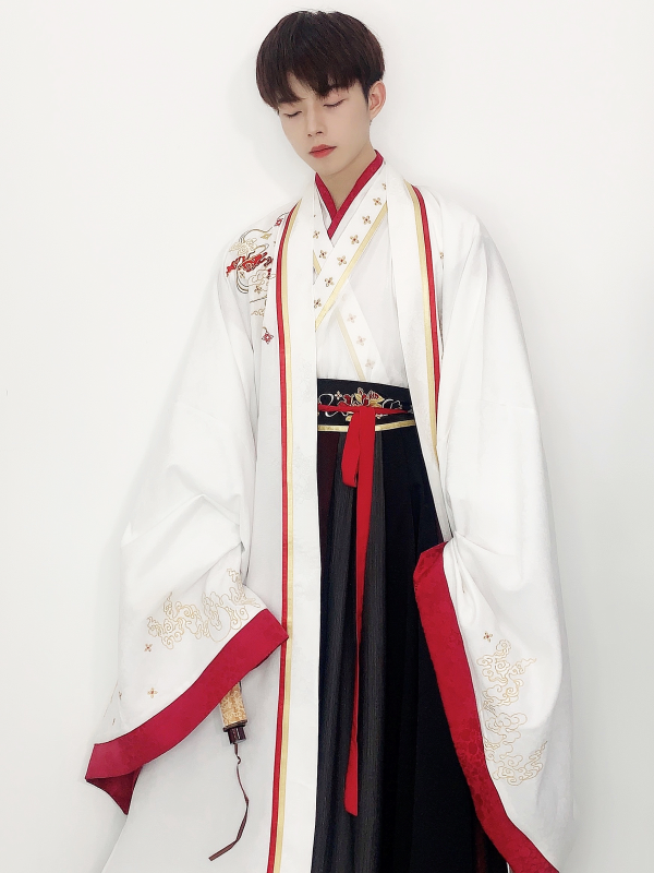 Chinese Traditional HanFu Male White Red Black S - L size (红白色交领汉服男）for Rent - Image 10