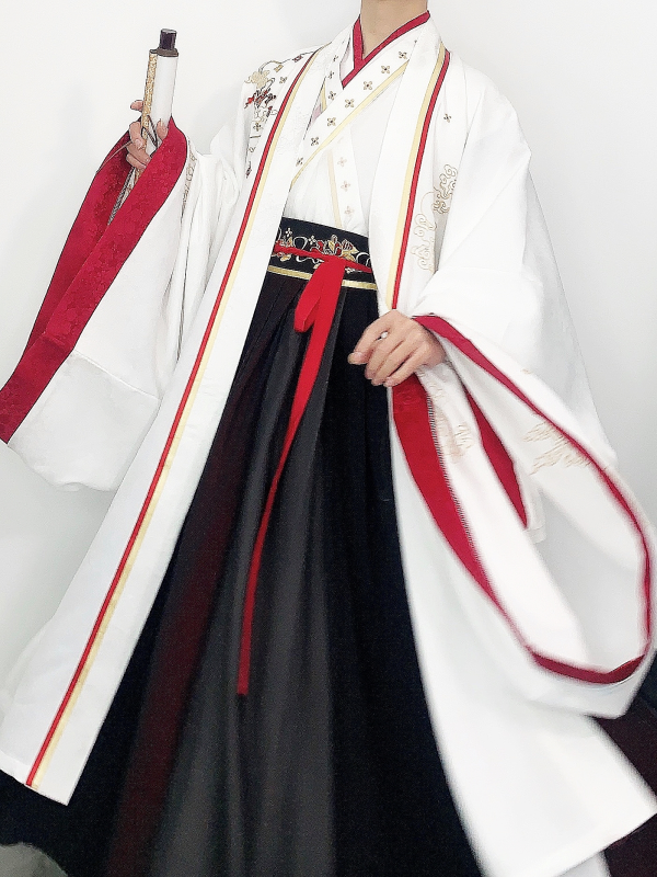 Chinese Traditional HanFu Male White Red Black S - L size (红白色交领汉服男）for Rent - Image 9