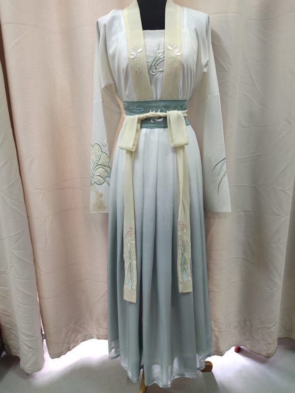 CHINESE Traditional HanFu Singlet Style White and Gradient Green Female Size S - L for Rent - Image 4