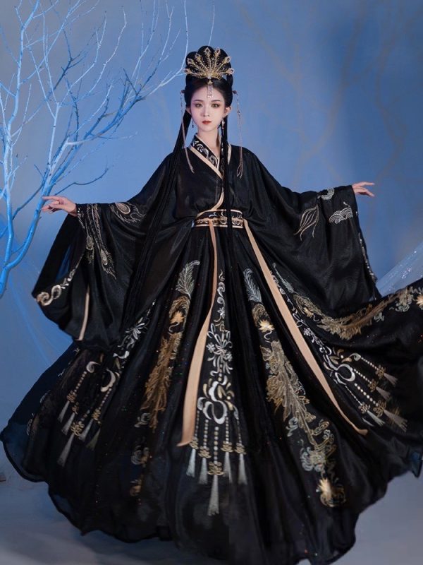 Chinese Traditional HanFu Female Black with yellow Size XS - M (黑色交领汉服) for Rent