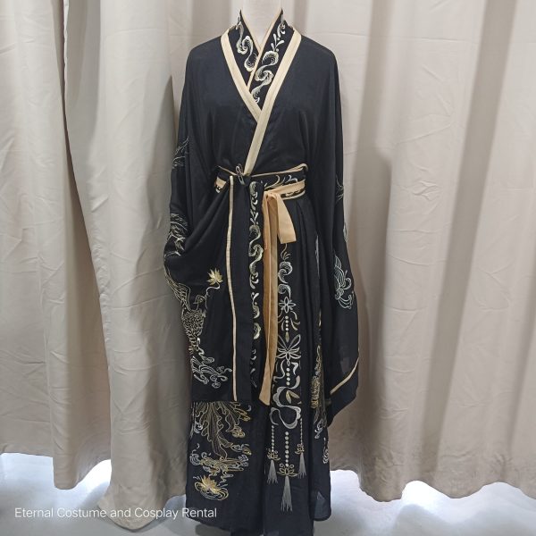 Chinese Traditional HanFu Female Black with yellow Size XS - M (黑色交领汉服) for Rent - Image 4