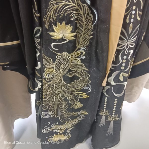 Chinese Traditional HanFu Female Black with yellow Size XS - M (黑色交领汉服) for Rent - Image 6