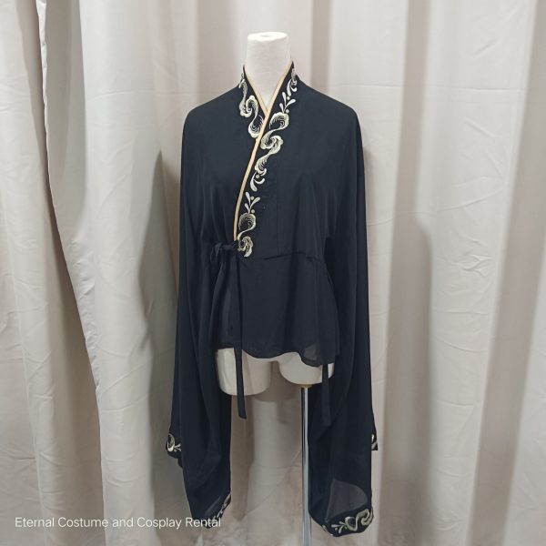 Chinese Traditional HanFu Female Black with yellow Size XS - M (黑色交领汉服) for Rent - Image 2