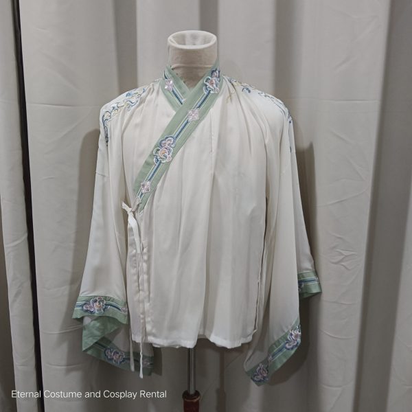 CHINESE Traditional HanFu Male Gren&White with Blue Full Embroidery Size Suitable S - L for Rent - Image 2