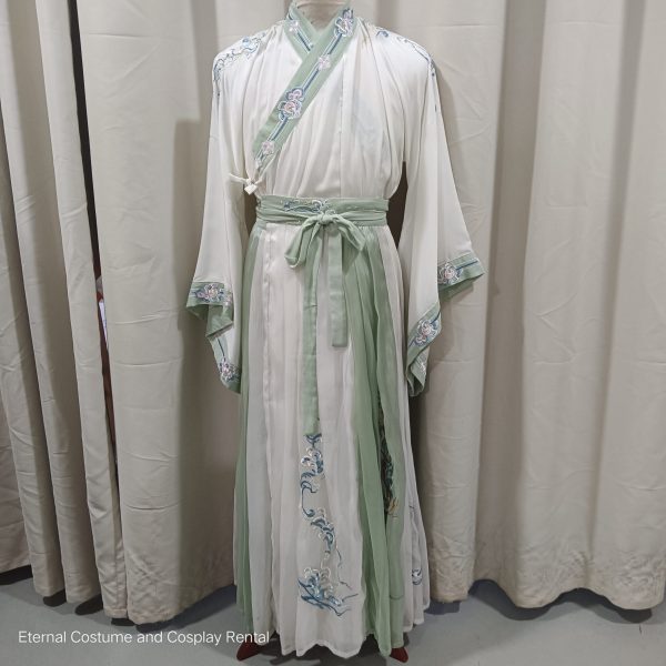 CHINESE Traditional HanFu Male Gren&White with Blue Full Embroidery Size Suitable S - L for Rent - Image 3