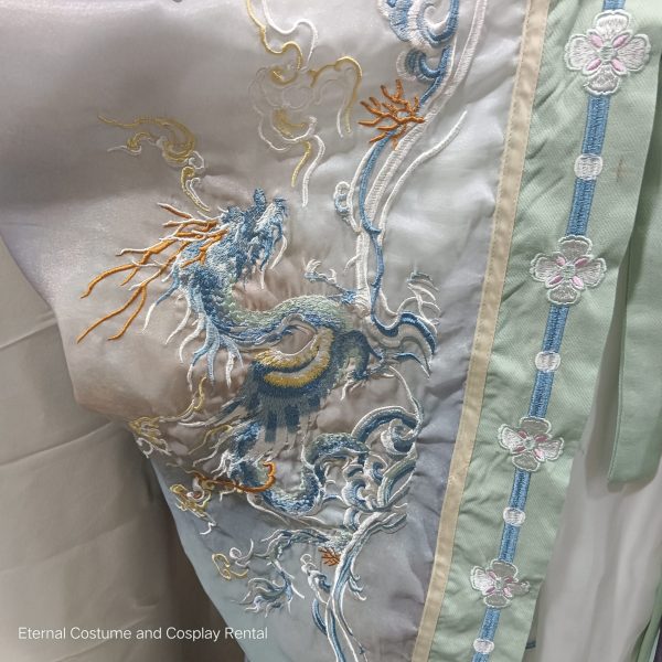 CHINESE Traditional HanFu Male Gren&White with Blue Full Embroidery Size Suitable S - L for Rent - Image 7