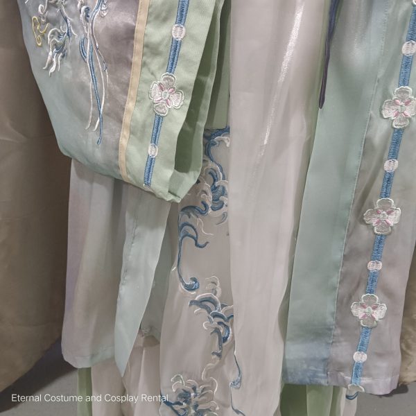 CHINESE Traditional HanFu Male Gren&White with Blue Full Embroidery Size Suitable S - L for Rent - Image 8